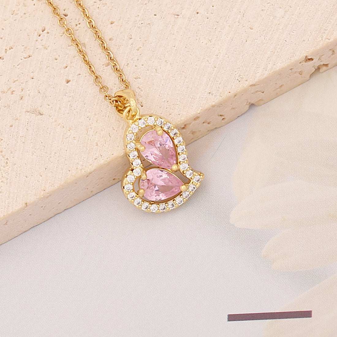 Wholesale Pink Pendant Brass Micro-inlaid Heart Butterfly Stainless Steel Necklaces