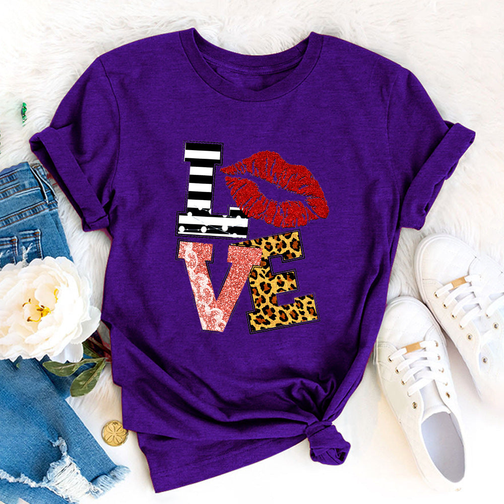 Wholesale Valentine's Day LOVE letter print short sleeves