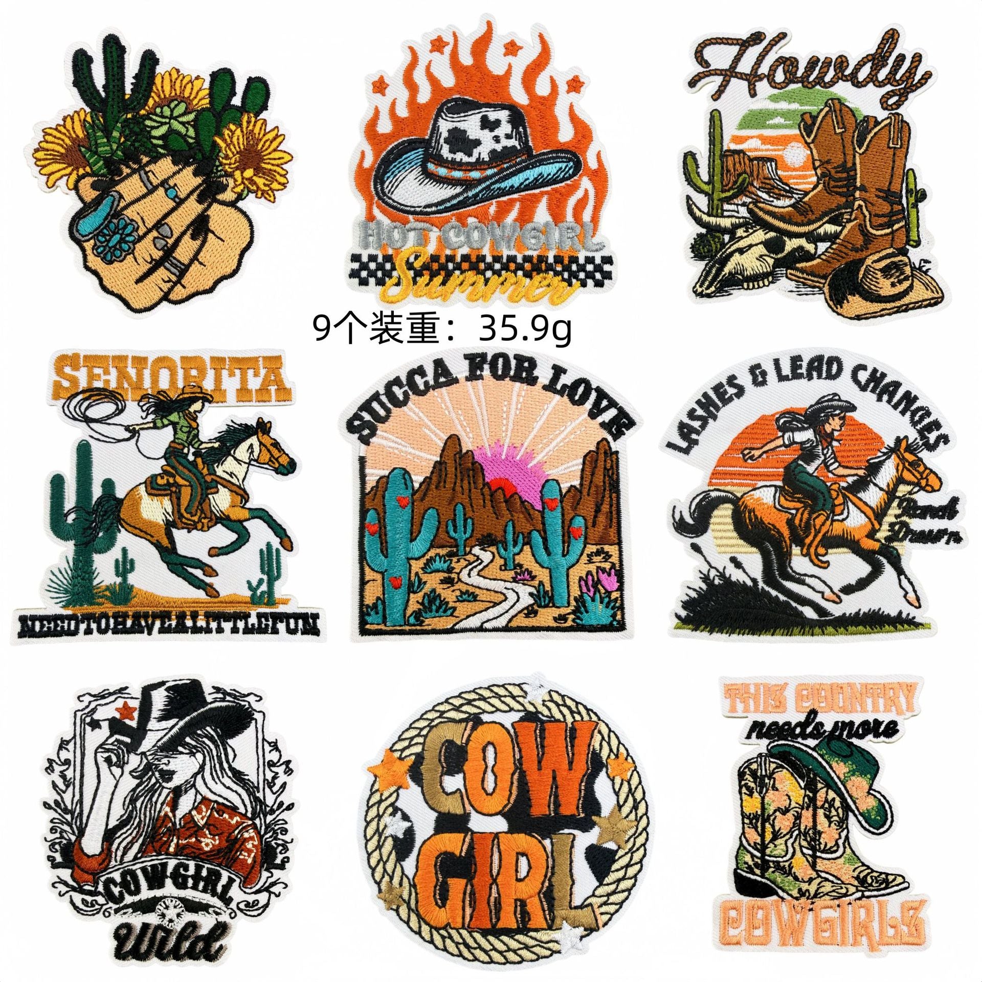 Wholesale Chic Cowgirl Western Embroidered Patch Set 18Pc Leopard Cactus Design Sew On Badge Craft Supply
