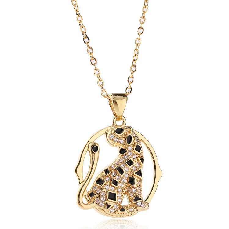 Wholesale Gold Plated Micro Paved Zircon Oil Drip Animal Pendant Necklaces