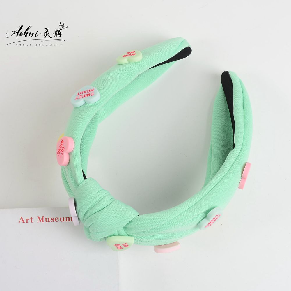 Wholesale red pink inlaid love Valentine's Day wide-brimmed knotted solid color hair accessories