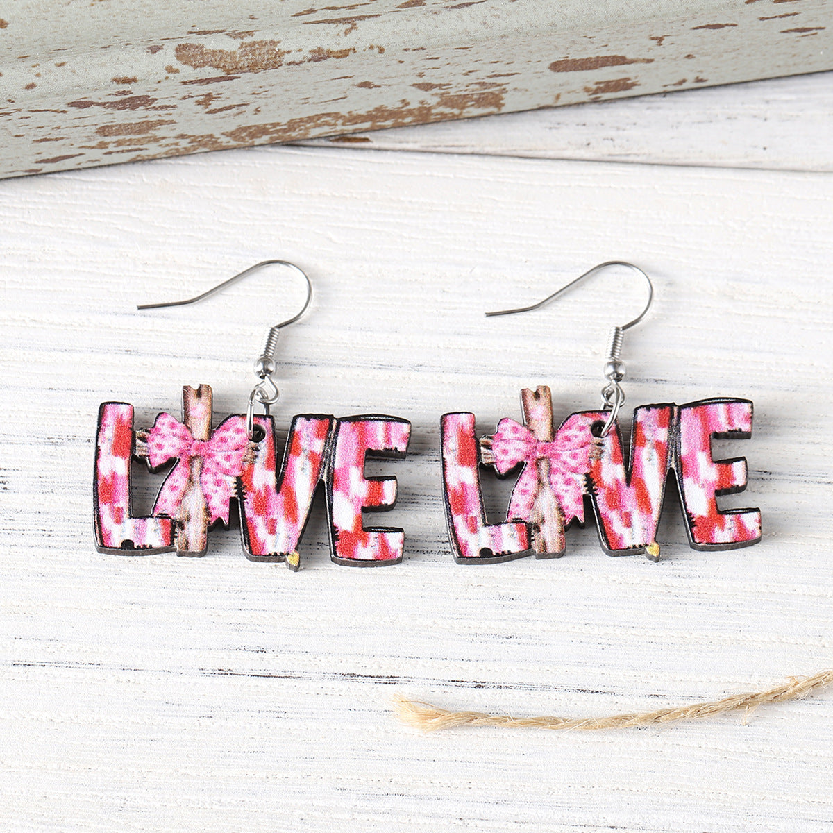 Wholesale Painted Bow Cross Love Pendant Earrings Double-Sided Earrings