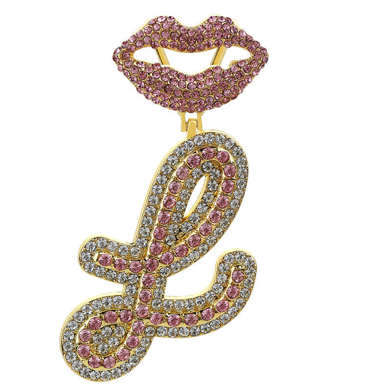 Wholesale Full Diamond Lips 26 Letters Pendant Necklace