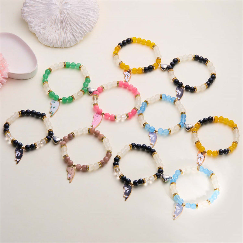 Wholesale cute cat glass beads  bracelet