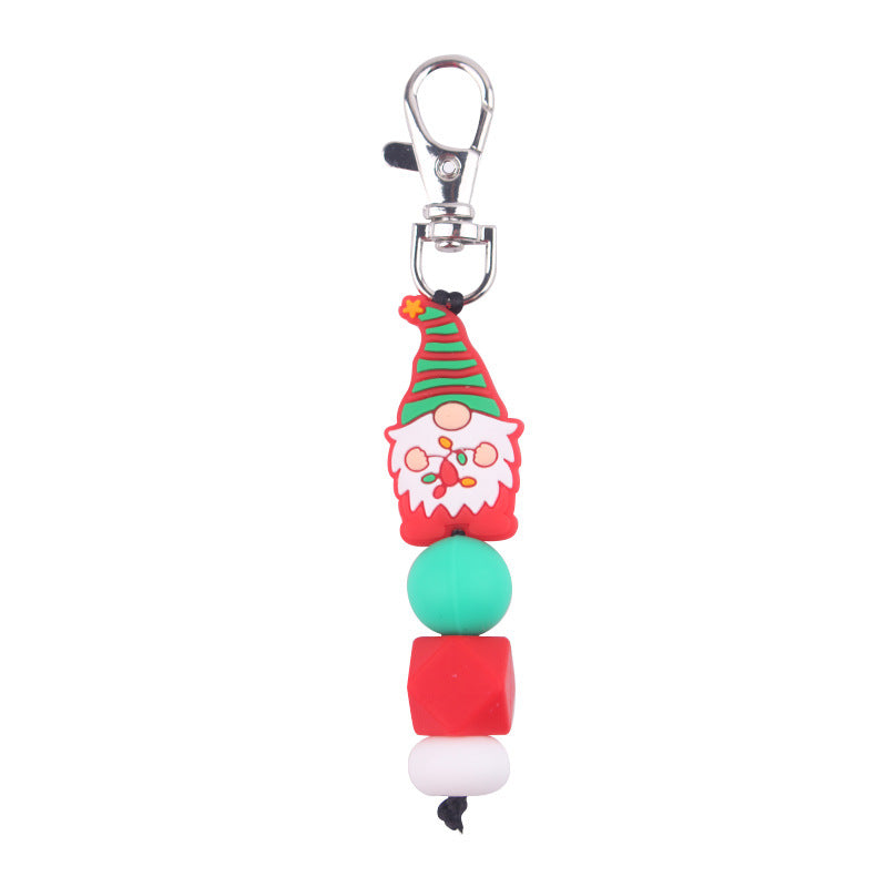 Wholesale Cartoon Santa Claus Silicone Beaded Keychain