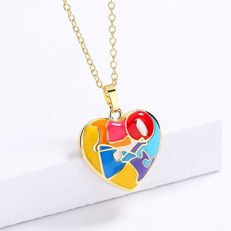Wholesale Alphabet Love LOVE Color Enamel Copper Ring Necklaces Earrings Three-piece Set