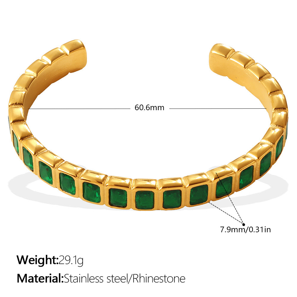 Wholesale Stainless Steel C Shape Open Bangle Bracelet With Multicolor Zircon Stones Retro Stackable Design For Everyday Wear And Gift