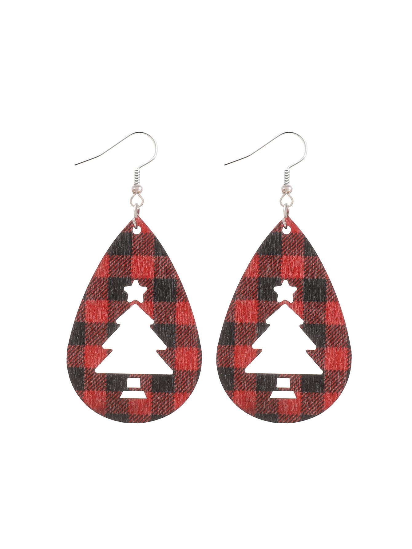 Wholesale Christmas Tree Water Drop Stripe Wooden Earrings