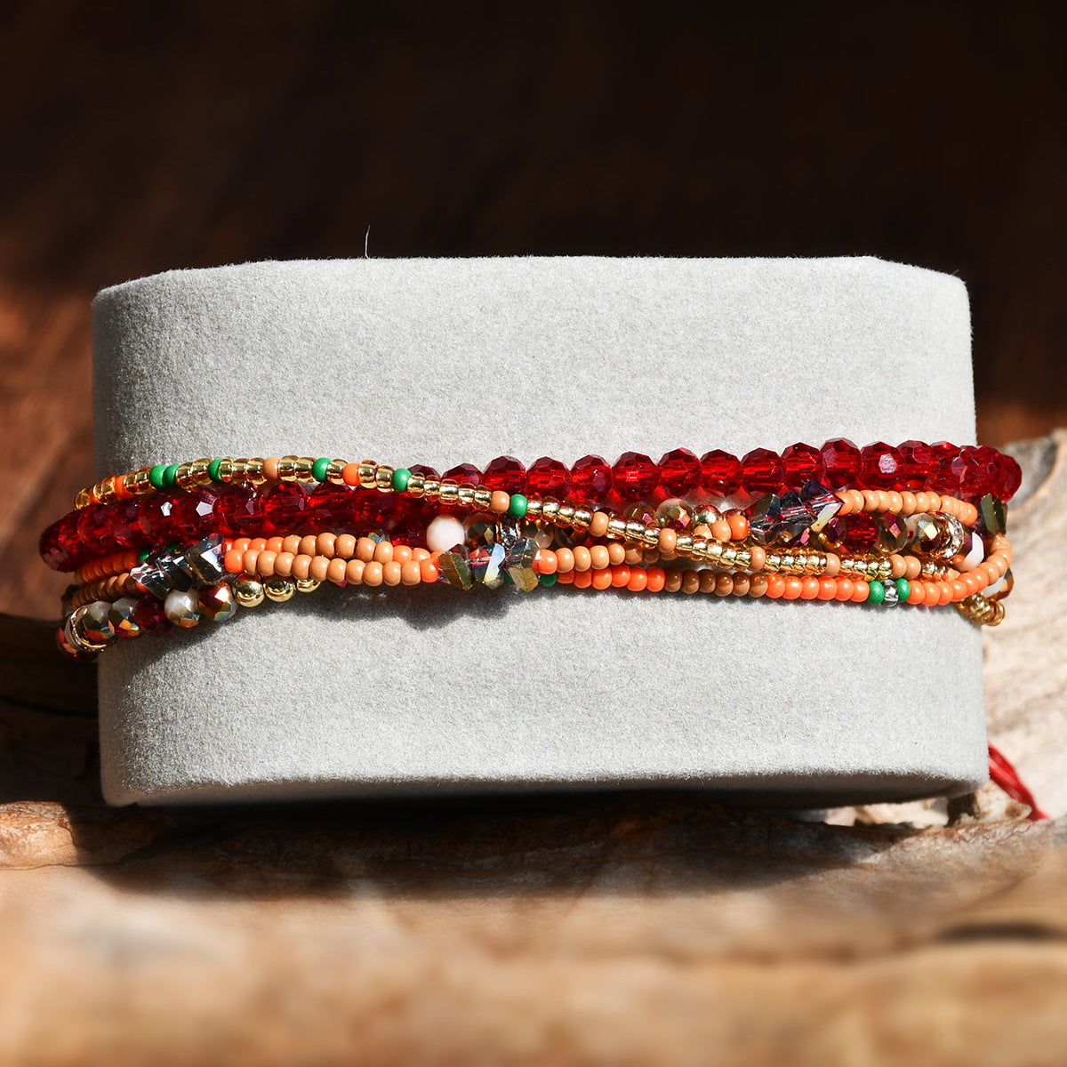 Wholesale Bohemian multi-layer natural gravel crystal beaded bracelet