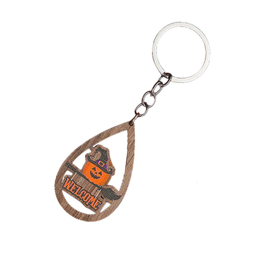 Wholesale Halloween Water Drops Pumpkin Ghost Print Wooden Keychain