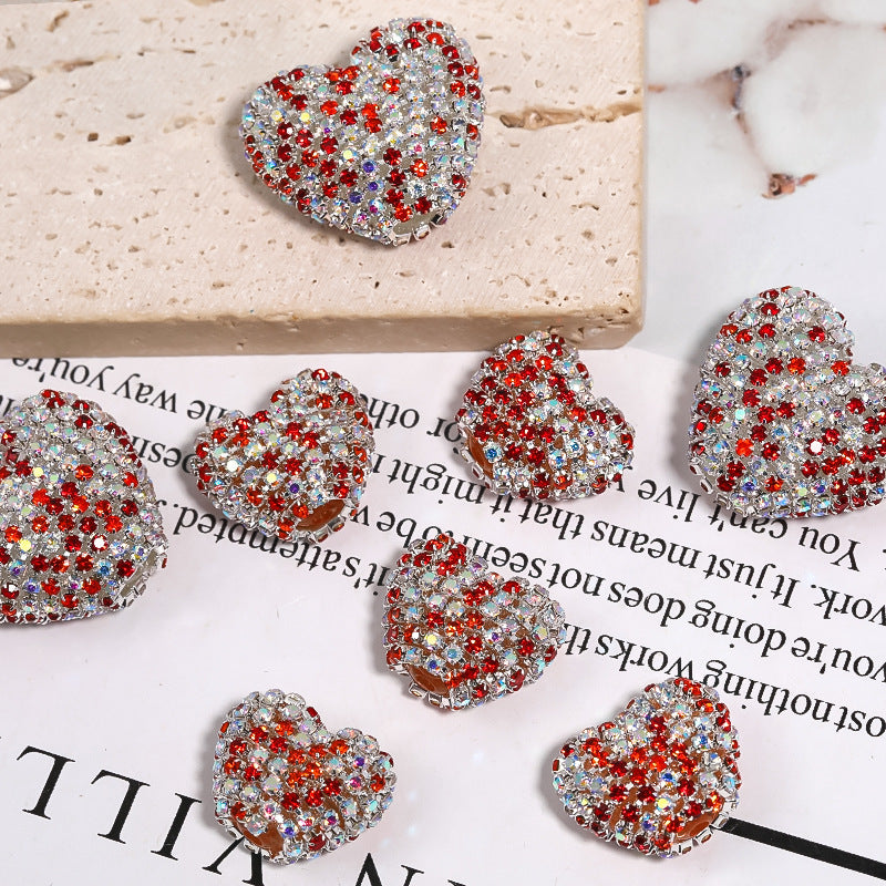 Wholesale 5pcs Rhinestone claw chain heart-shaped rhinestone ball straight hole bead
