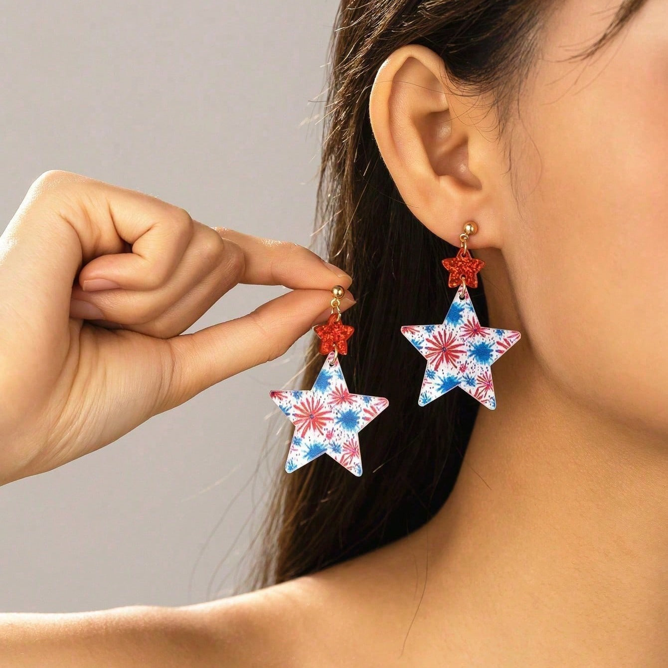 Wholesale American Independence Day Series Earrings Red White Blue Pentagram Earrings American National Day Earrings