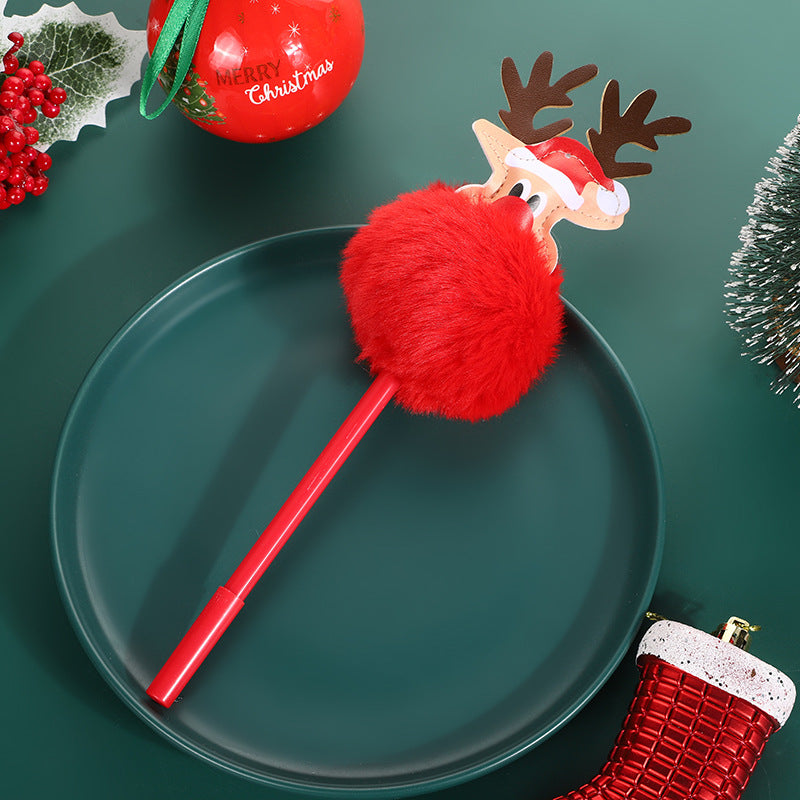 Wholesale Cartoon Christmas Snowman Elk Fur Ball Ballpoint Pen
