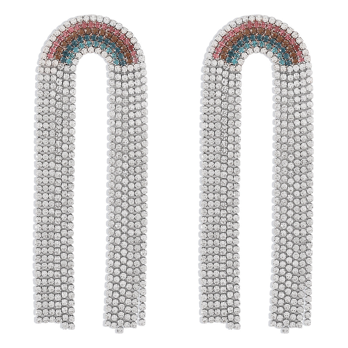 Wholesale Rainbow Tassel Pride Month Exaggerated Full Diamond Long Earrings