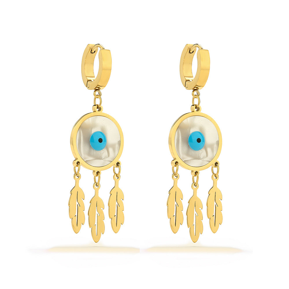 Wholesale Titanium Steel Devil Eye Geometric Pendant Tassel Earrings