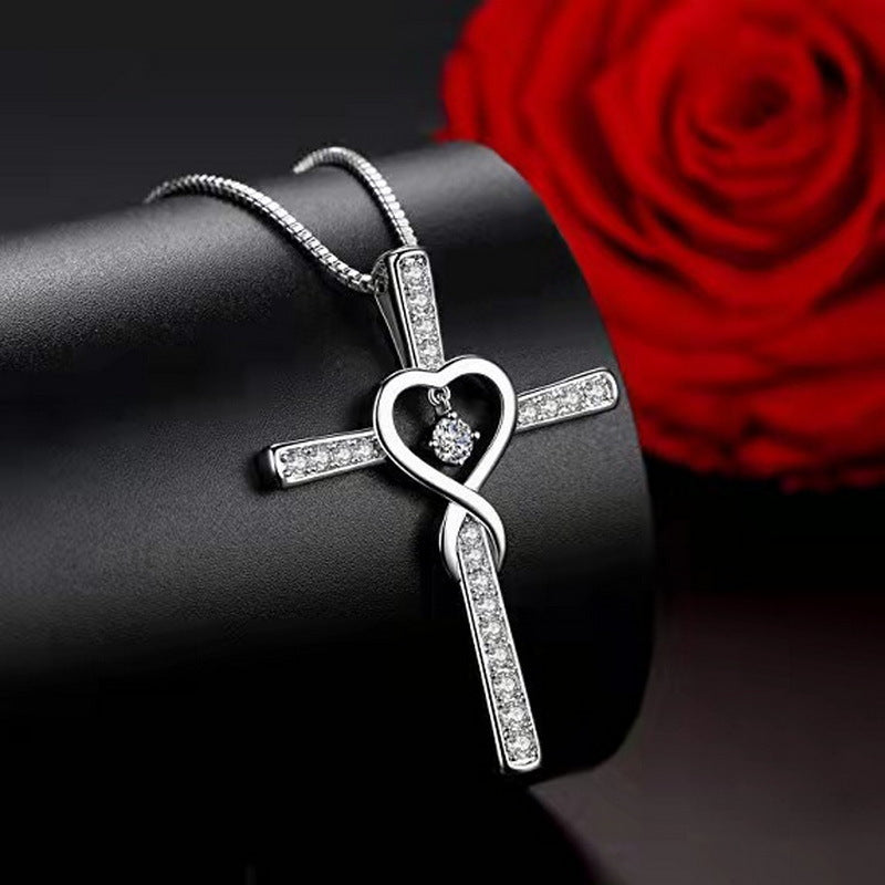 Wholesale  8-Shaped Cross with Diamond-Studded Collarbone ChainReligious Necklace