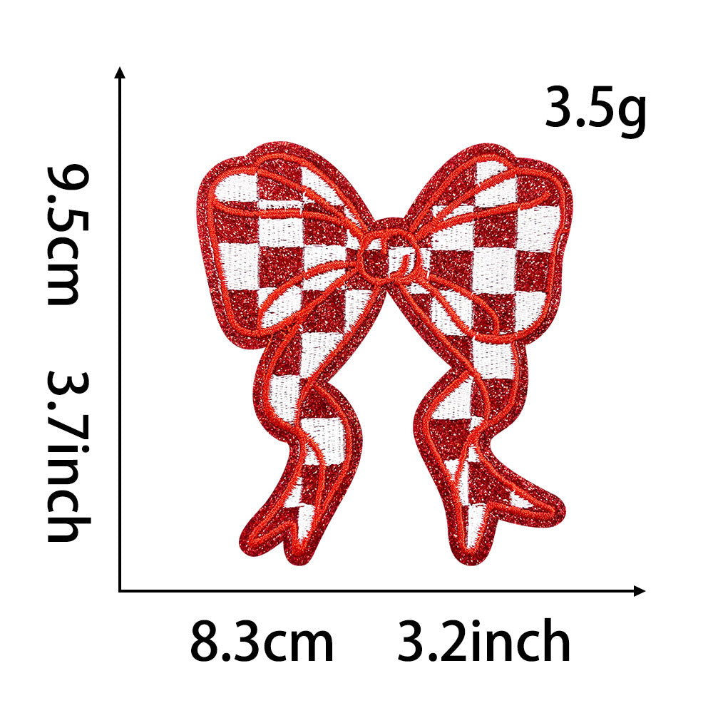 Wholesale Polyester Embroidered Plaid Bow Patches DIY Iron On Back Adhesive Craft Supply For Clothing