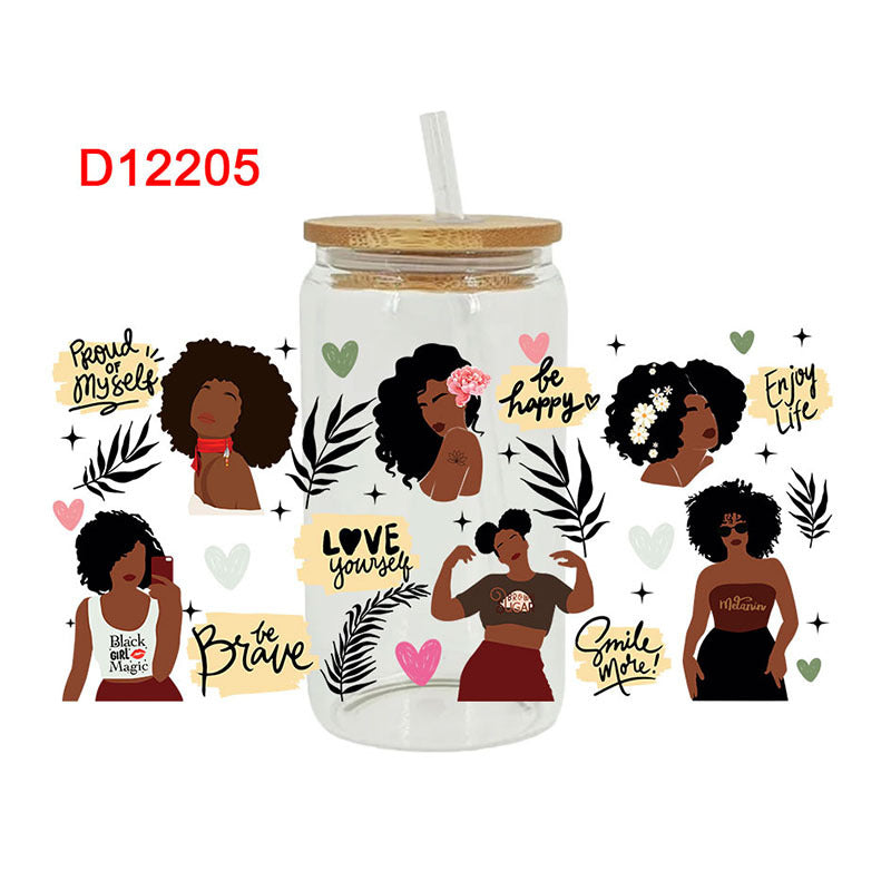Wholesale Black Girl butterfly 16oz Cup UV DTF Wraps