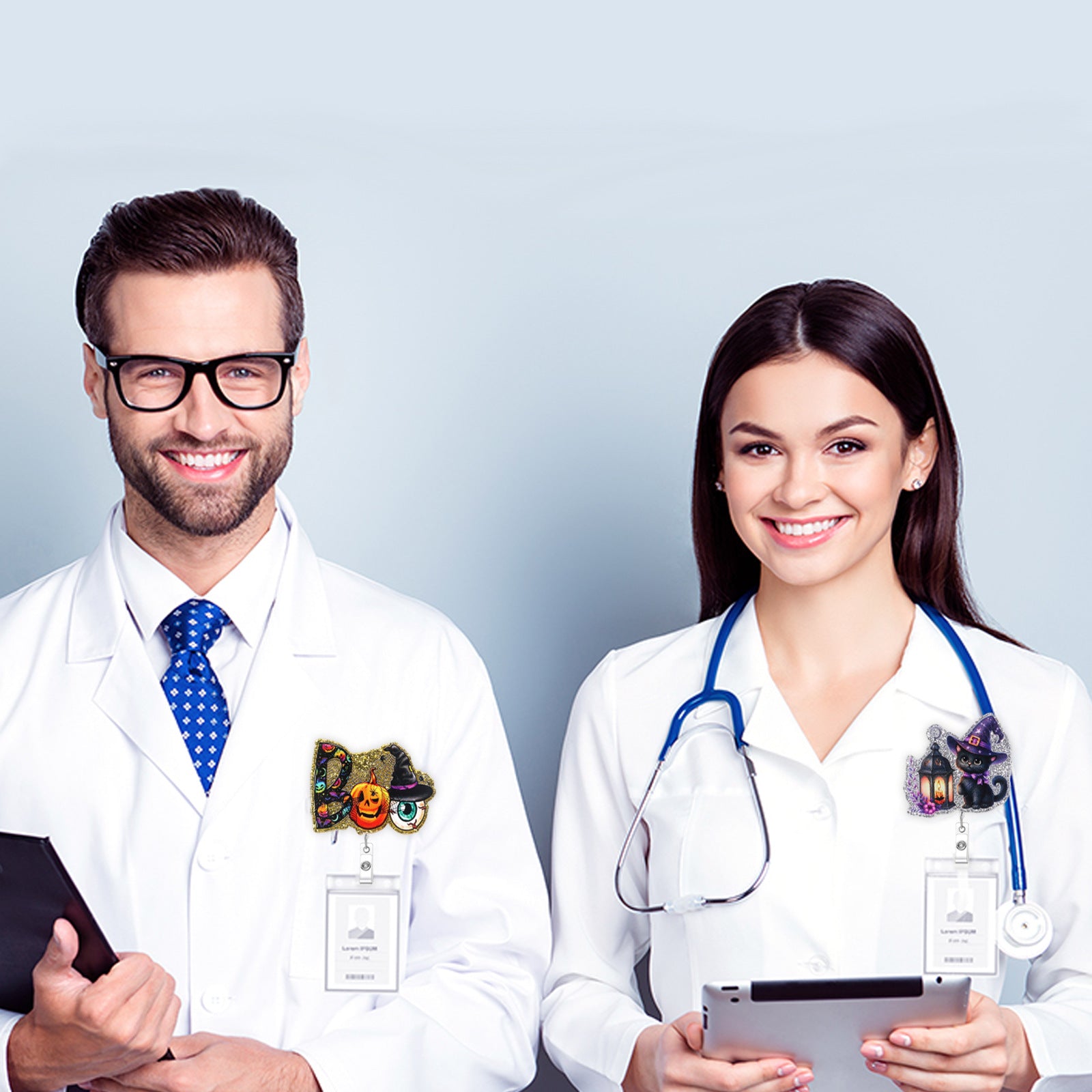 Wholesale  Pumpkin Bow Ghost Black Cat Easy Pull Buckle Telescopic Rotating Doctor Nurse Telescopic Id Buckle Badge