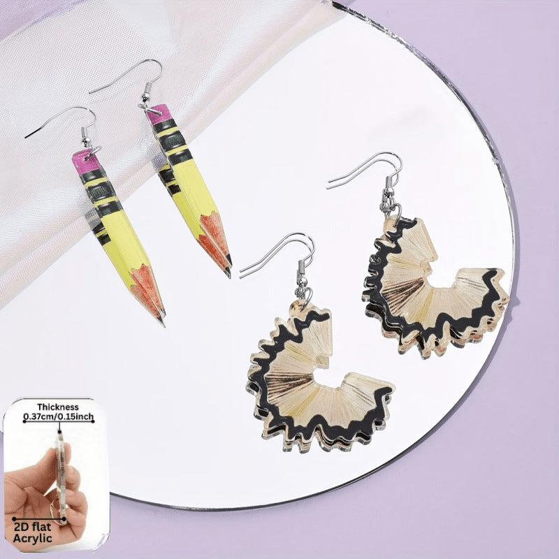 Wholesale Creative Pencil Shaped Acrylic Earrings For Girls Back To School Cute Fashion Jewelry Accessory Gift
