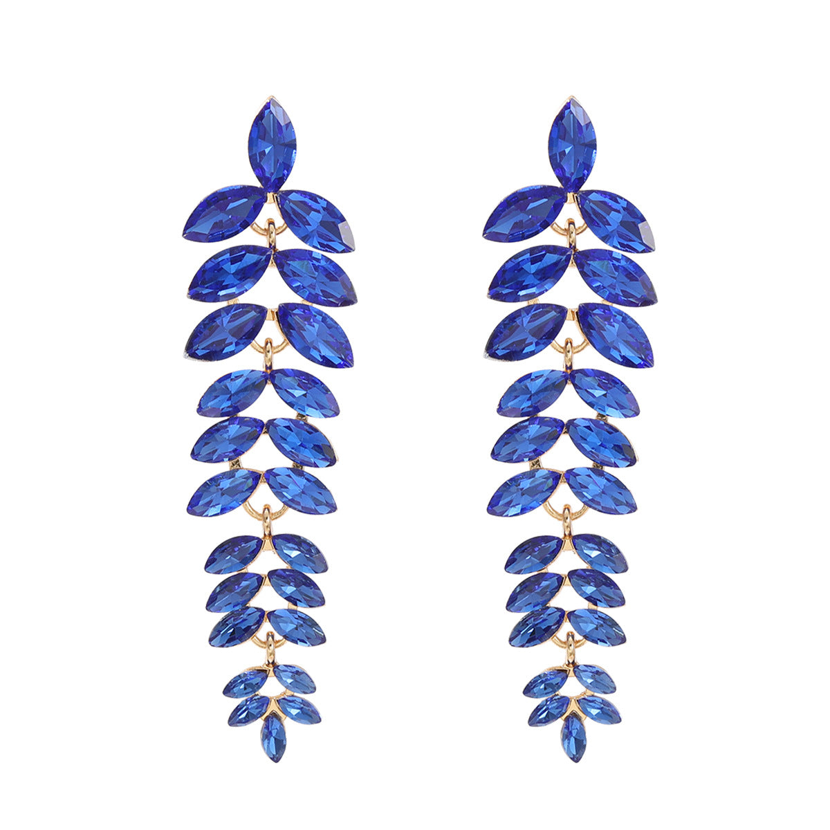 Wholesale Colored Diamond Full Diamond Long Leaf Earrings