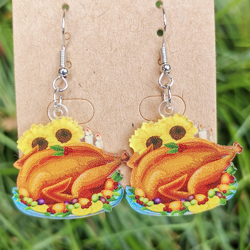 Wholesale 2pairs/pack Acrylic Thanksgiving Turkey Pumpkin Earrings