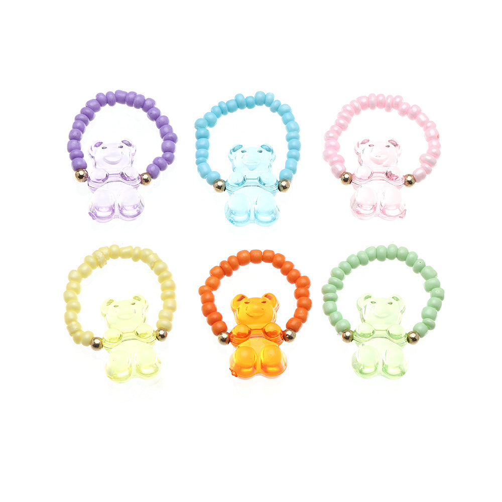 Wholesale Frozen Resin Bear Adjustable Rice Bead Ring 6 Sets