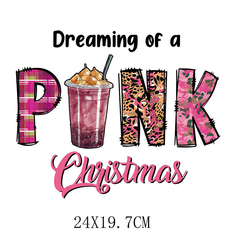 Wholesale Christmas pink heat transfer pattern  UV DTF Ready to Press Transfers Wraps