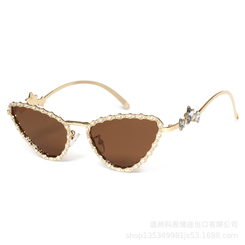 Wholesale Cat' s Eye Diamond Metal Pentagram Women Sunglasses