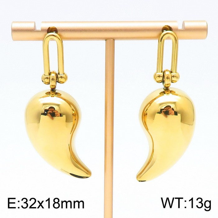 Wholesale Fashion High-end Design Chubby Water Drop Earrings Stainless Steel Hollow Necklace Temperament All-match Set