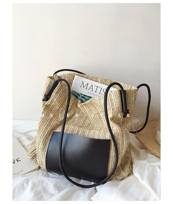 Wholesale Woven Basket Contrast Straw Shoulder Bag