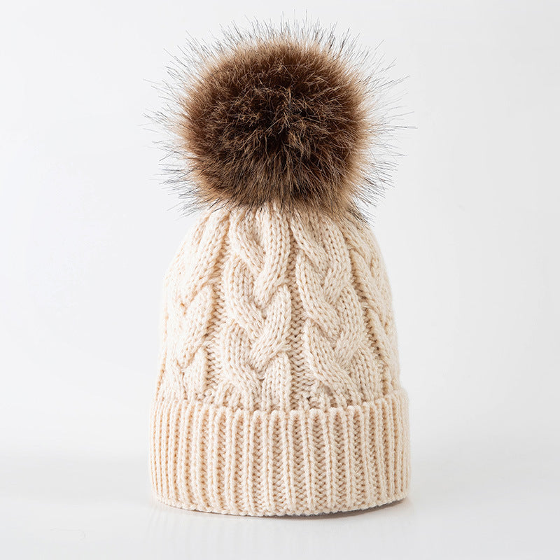 Wholesale Children's Autumn and Winter Hats Fur Ball Thickened Woolen Hat