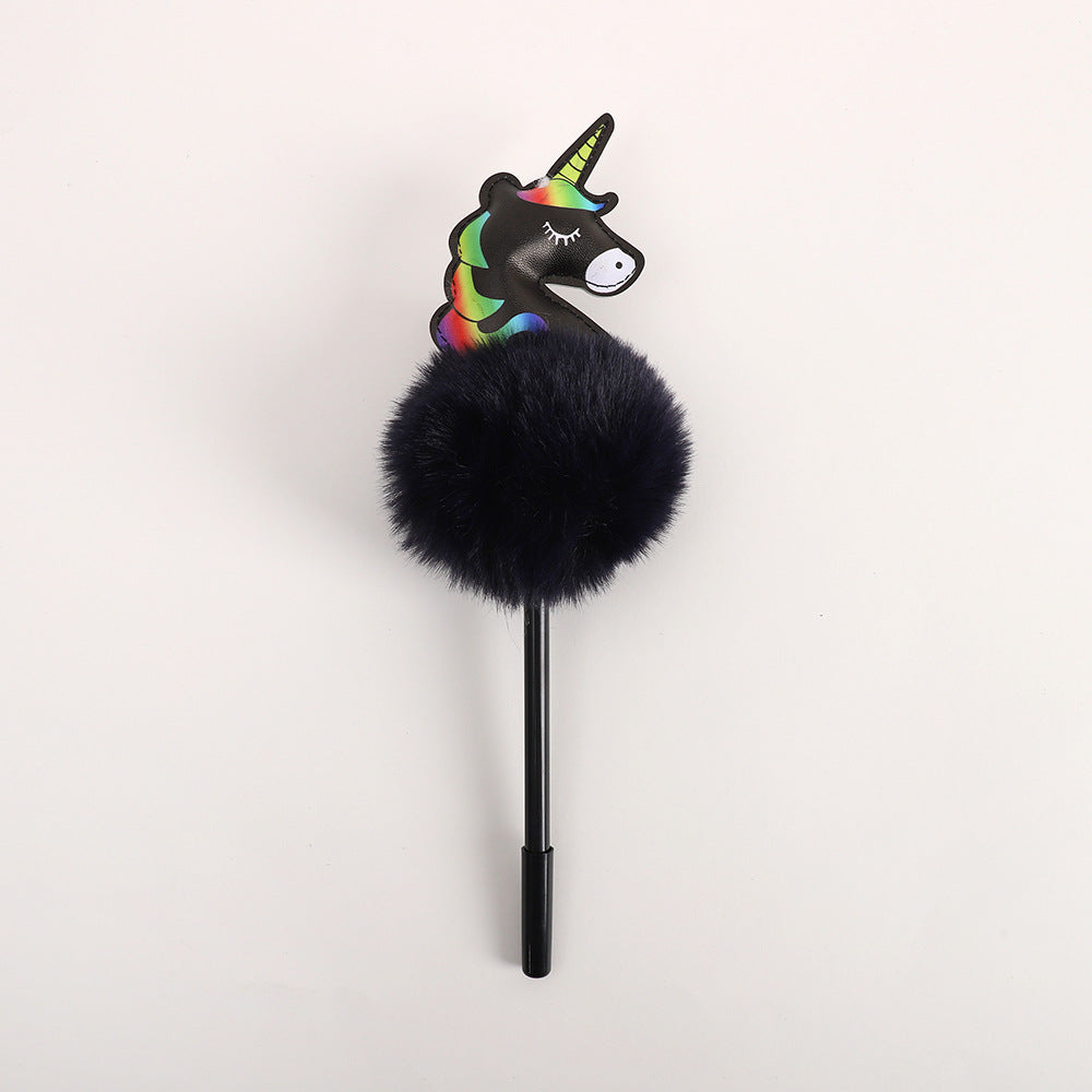 Wholesale Plastic Color Fur Ball Unicorn Ballpoint Pen
