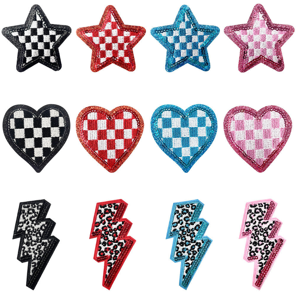 Wholesale Love-themed Black and White Blue Checkerboard DIY Patches