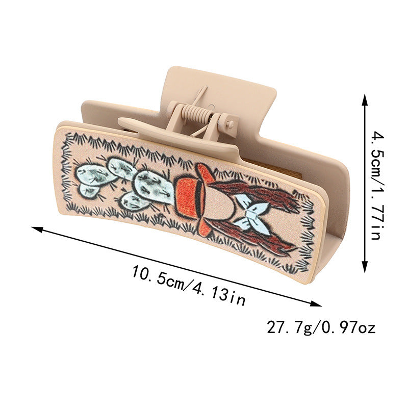 Wholesale Western Denim Style Cactus English Letters Leather Women's Hairpin Grab Clip Shark Clip