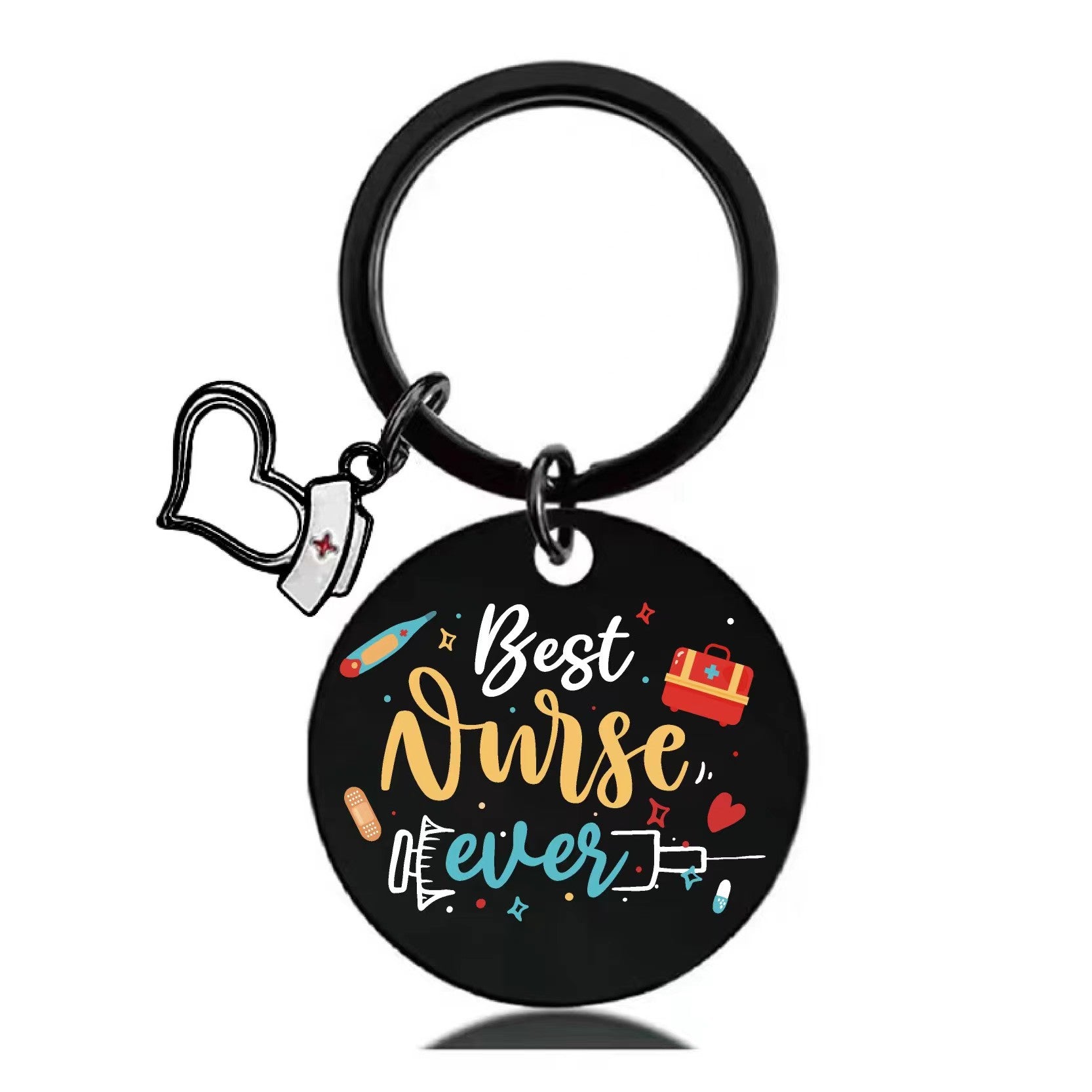 Wholesale Black Nurses Day Stainless Steel Round Card Color Printed Keychain
