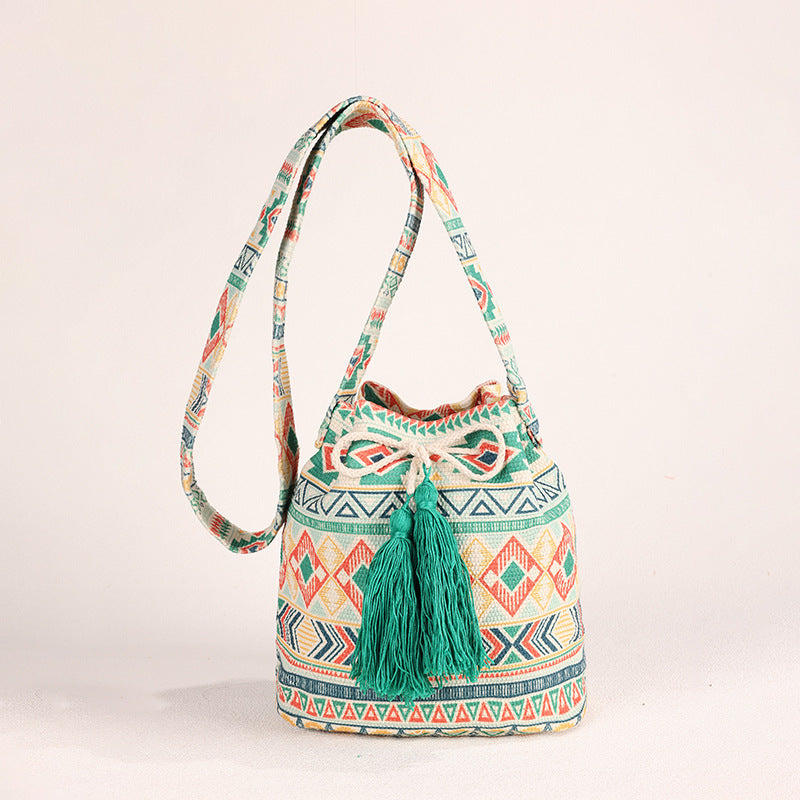 Wholesale Crossbody Bohemian Canvas Printed Bucket Bag