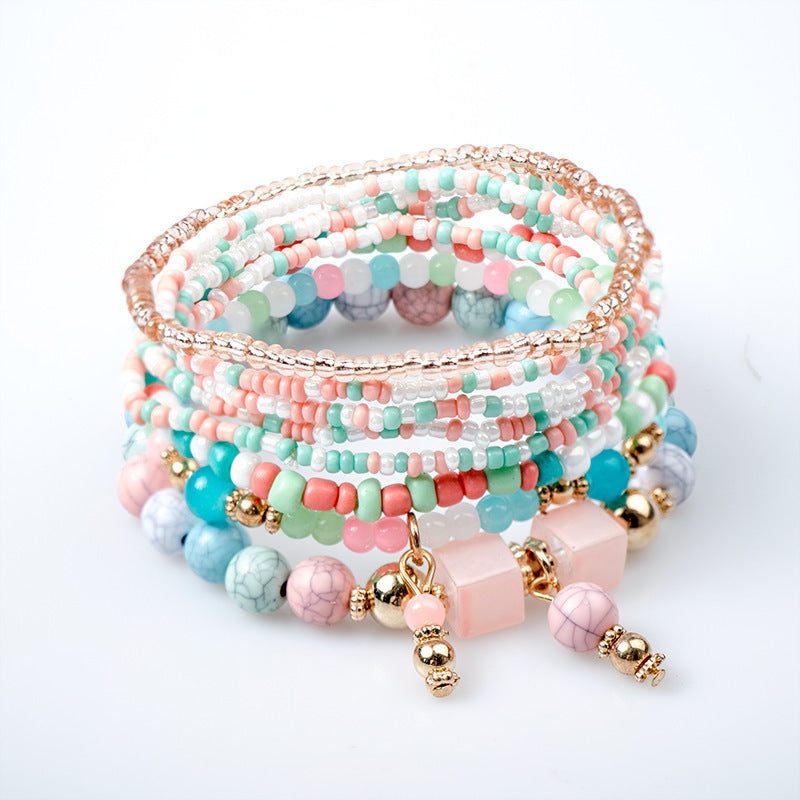 Wholesale Bohemian Ethnic Style Fashion Multi-layer Geometric Bead Bracelet