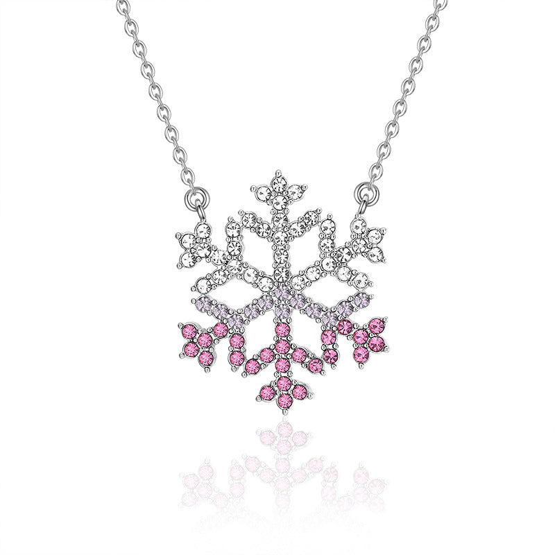 Wholesale Christmas Snowflake Full Diamond Hollow Geometric Necklace Clavicle Chain