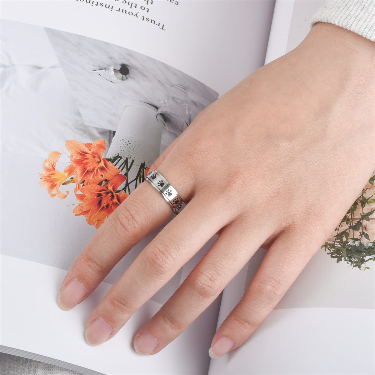 Wholesale Titanium Steel Men's Colorful Footprint Ring