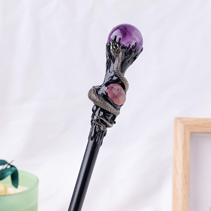 Wholesale Natural Crystal Ball Rolling Magic Wand Halloween Hairpin