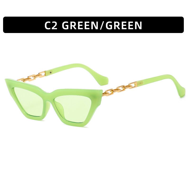 Wholesale PC Chain Cat Eye Retro Small Frame Sunglasses