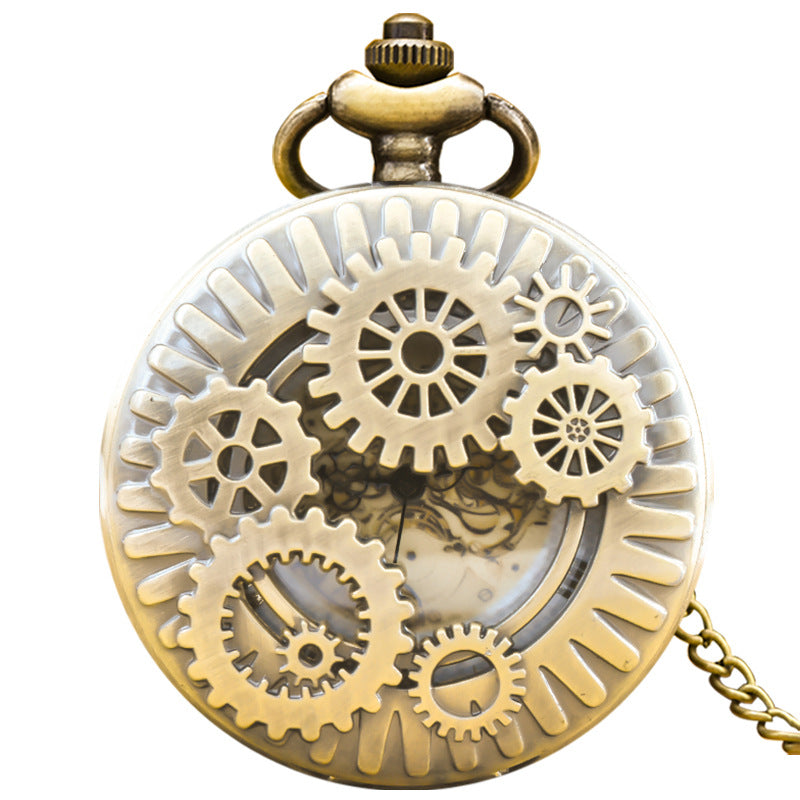 Wholesale Bronze large hollowed out patterned gear pocket watch