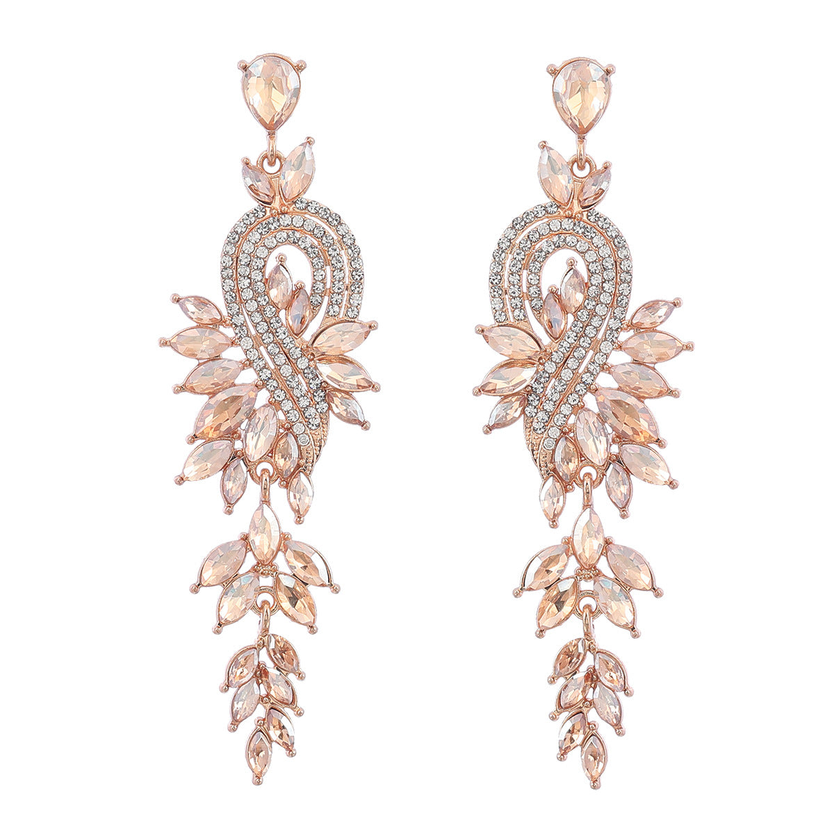 Wholesale Geometric tree leaf colored diamond earrings with inlaid rhinestones