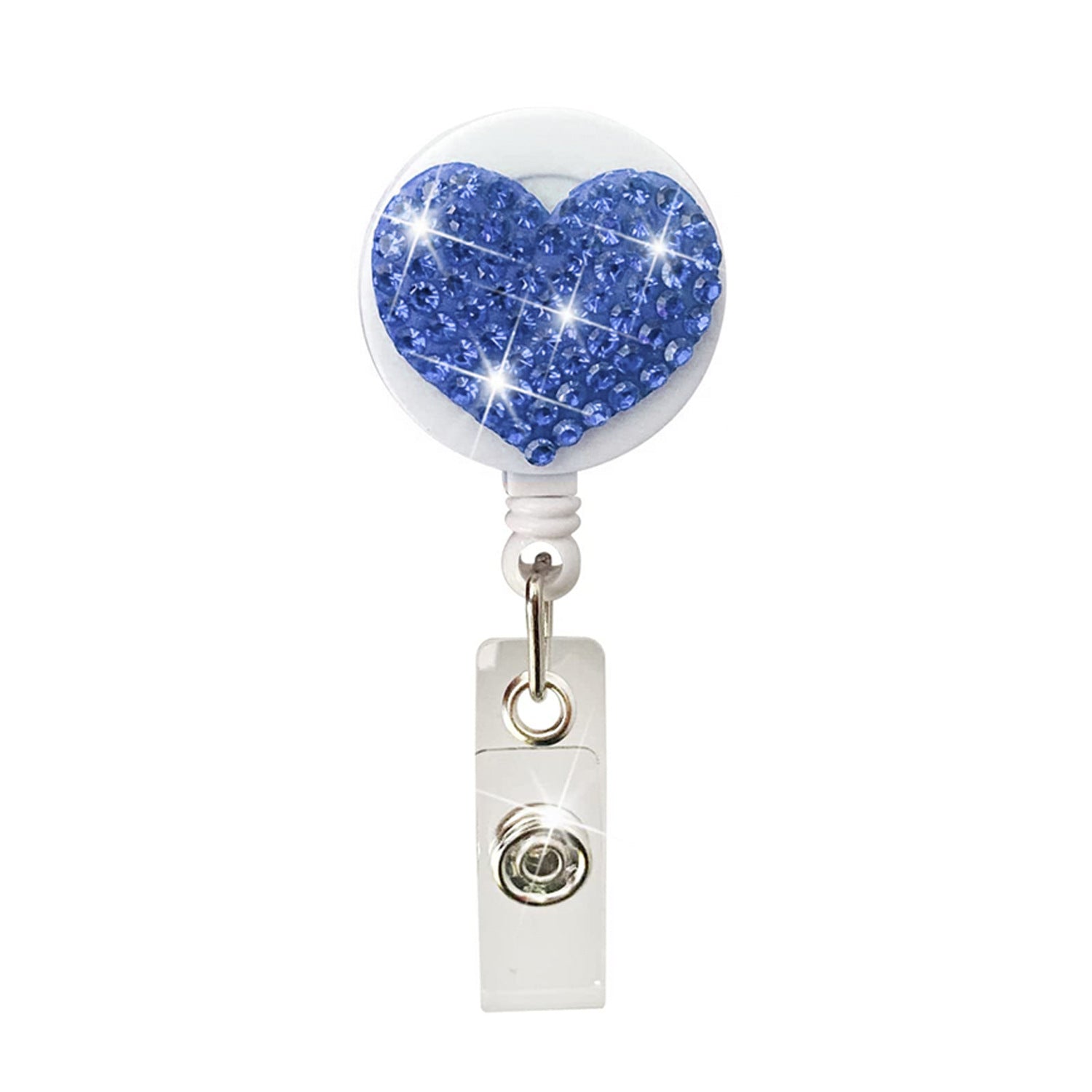 Wholesale Colorful Resin Rhinestone Love Heart Alligator Clip Retractable Keychain