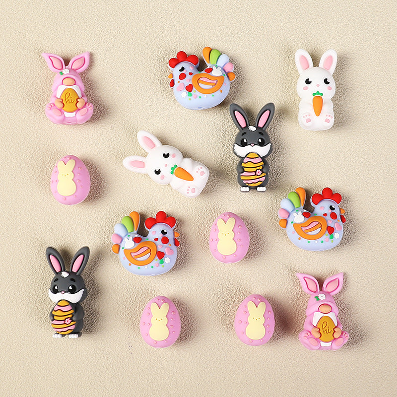 Wholesale 20pcs 3D Silicone  Cartoon Rabbit DIY  Easter Egg Focal Beads
