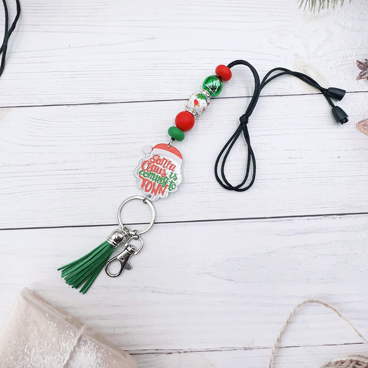 Wholesale Christmas Silicone Beaded Strap Keychain Split Strap Necklace