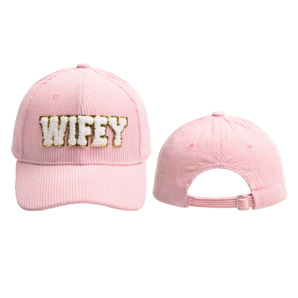 Wholesale WIFEY Letter Corduroy Baseball Cap
