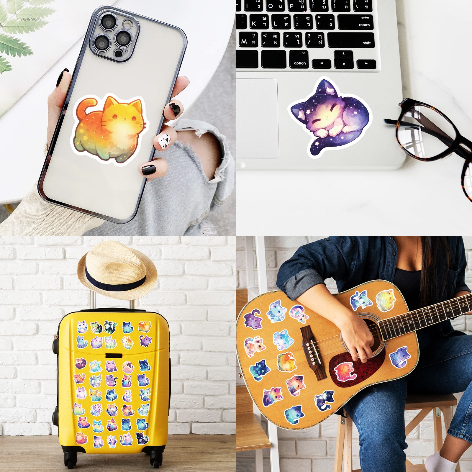 Wholesale 50 Cute Cartoon sy Starry Sky Cat Creative Stickers