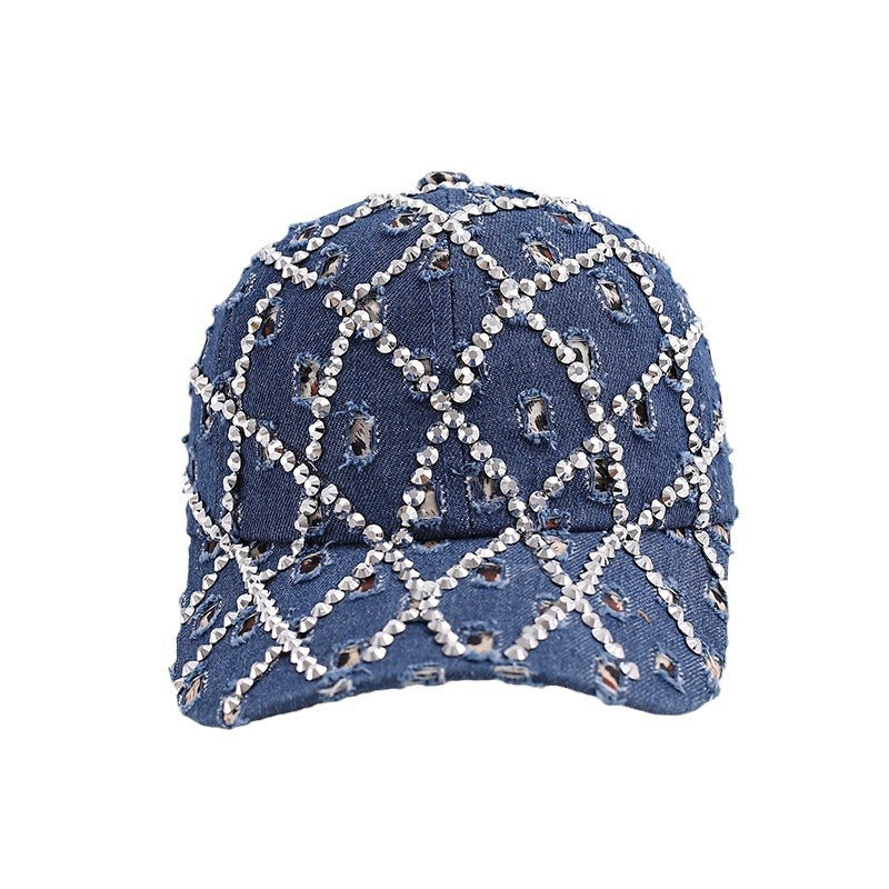 Wholesale Trendy Washed Denim Diamond Baseball Cap with Holes